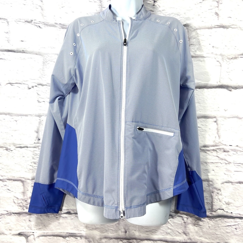 FootJoy FJ Golf Jacket Women's Medium Blue Full Zip Athletic Stretch Striped